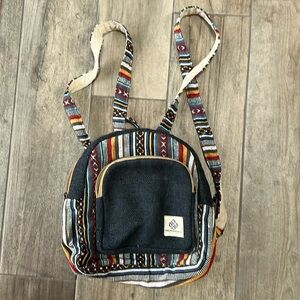 Mini Hemp Backpack Bag Blue Boho Eco Friendly Rustic made in Nepal